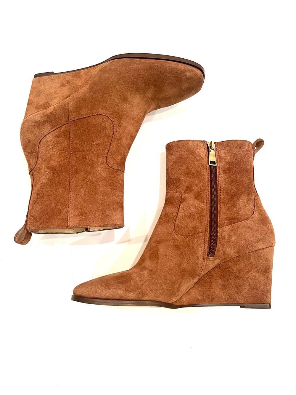 Coach Josephine Sienna Brown Suede Leather Wedge Ankle Boots Booties 8.5 NEW